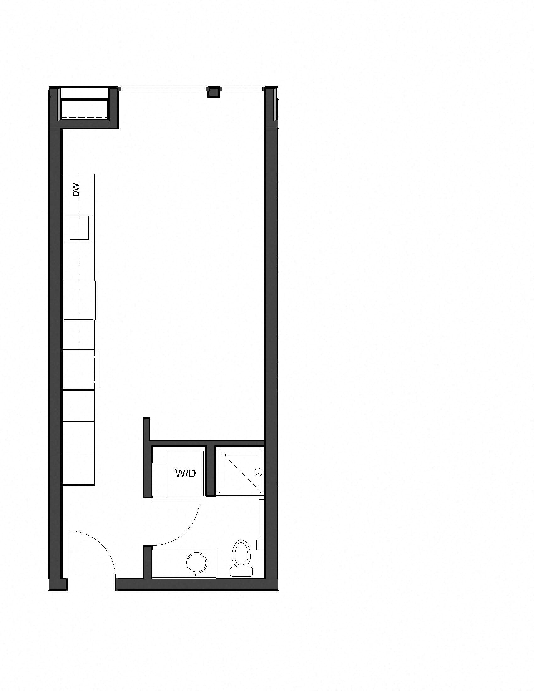 Floor plan for studio, 1 bath, 432 sqft